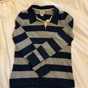 Neiman Marcus Navy and Gray Striped Cashmere Polo Rugby